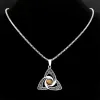 Viking Trinity Knot Necklace For Women Men 14K White Gold Tiger Eye Stone Irish Celtic Lucky Amulet Halsband smycken