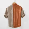 M2518 Lässiges Patchwork-Hemd für Herren, kurzärmelig, lockeres und dünnes, farblich passendes, personalisiertes Leinenhemd für Herren
