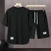 Conjuntos ativos moda coreana masculina conjunto de duas peças verão manga curta camiseta e shorts soltos masculino casual retro o-pescoço topo