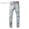 Designer Men's Jeans Purple Brand Jeans American High Street Blue Distressed