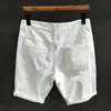 Summer Mens White Ripped Jeans Shorts Soft and Comfortable Stretch Casual Distressed Washed Cowboy Denim Jeans Male Short Pants 240313