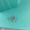 Designer Tiffay och Co Love Necklace 925 Sterling Silver Plated 18K White Gold Full Diamond Medium Heart Pendant Collar Chain Precision High Version