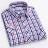 100% Pure Cotton Man Shirt Spring Summer Short Sleeve Plaid Cool Checkered Shirts Men Business Casual with Pocket Leisure 240304