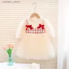 Girl's Dresses Girls Little Fragrant Fake Two Long Sleeve Mesh Dress 2023 Spring and Autumn New Princess Babys First Birthday Party Dress L240311