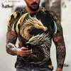 Homens camisetas Mens Dragão T-shirt Moda 3D Impresso Camiseta Animal Padrão Curto Slved Oversized Strtwear Ts Verão Casual Mens Tops Y240321