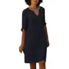 Vestidos casuais feminino v pescoço mini vestido algodão e linho manga curta férias cor sólida maternidade midi para mulheres robe