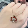 Designer 925 Sterling Silver Tiffany and Co Qianxi Même collier clé plaqué avec pendentif en or 18 carats Nouvel An Red Jade Marrow Iris