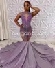 Lilac Purple Sparkly Evening Pageant Dresses for Black Girl Luxury Diamond Crystal Gillter Prom Gown vestido lila damas de honor