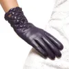 High Quality Brand Genuine Leather Gloves Soft Women Sheepskin Glove Fashion Trend Winter Driving Leather Gloves EL005NC-5301Q