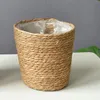 1pcs Handmade Wicker Rattan Basket Planter Storage Baskets Garden Flower Pot With Waterproof Liner Home Decoration Landscape 240311