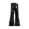 Męskie spodnie pokryte czarną błyszczącą opatentową skórzaną skórzaną mikro dżinsy japońskie streetwear taktyczne