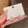 Stud Earrings Korean Purple Crystal Flower For Women Fashion Personality Geometric Girl Party Jewelry Accessories