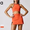 AL Women Yoga Tennis Suit Set Two Piece Short Running Skirts Solid Color Gril Golf With Pockets Fitness