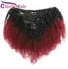 Gruby 1b99j kolorowy klip do włosów w przedłużeniach Afro Kinky Curly Raw Virgin Indian Indian Burgundowe Ombre Clips na splocie pełna głowa 8pcs3899391