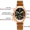 Hombres Automático Auto Viento Mecánico Cuero Marrón Genuino Multifunción Fecha Barco Mes Luminoso Limitado Oro Rosa Bronce U Reloj L263D