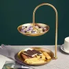 Baskets Gold Tiered Tray 2 Tier Fruit Stand Basket Makeup Organizer Bathroom Trays For Counter Donut Stand Snack Basket Dessert Table