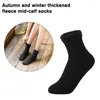 Women Socks Polyester Mid-calf Style Black Business Stockings Soft Breathable Autumn Winter Thickened Fleece For Male F C7P5