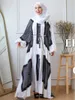 Ethnic Clothing Muslim Women Dubai Abaya Printed Long Dress Pleated Balloon Sleeve Loose Casual Robe Femme Shirt Dresses Islam