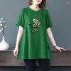 Women's T Shirts 2024 Kvinnor Summer Butterfly Floral Print överdimensionerad bomullst-shirt Fashion O Neck Kort ärm Pullover Tunic Topps Kvinna