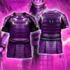 メンズTシャツSAMURAI RED ARMOR 3DプリントTシャツ男性衣類3DプリントTシャツ面白い短いSLVEクールトップスコスプレチルレンTシャツY240321