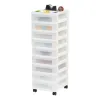 Cassetti IRIS USA Carrello portaoggetti in plastica a 9 cassetti con parte superiore organizer e ruote, trasparente/bianco, trasparente/nero.