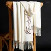 Lenços moda imitação cashmere cachecol bordado borla xale outono inverno quente pashmina para mulheres envolve proteção de pescoço 200 70cm