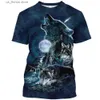 Heren T-shirts Heren T-shirt 3D Animal Wolf patroon Ts Zomer Oversized O-hals Korte Slve Tops Casual Sweatshirt Strt Harajuku Trui Y240315