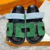 Designer Slides Mens Sandal Denim Blue Slippers Beach Classic Flat Sandal Summer Lady Leather Flip Flops Men Women