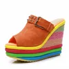 أحذية أحذية جديدة ذات الكعب العالي أحذية أزياء ألوان منصة مقاومة للماء أحذية قوس قزح النعال 17HM#