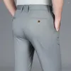 Pantalon pour hommes, décontracté, fin, Business, classique, couleur unie, élastique, confortable, ample, droit, marque, vêtements de travail, costume, été