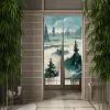 Cortinas japonês noren enevoado floresta porta cortina aquarela nebuloso selva árvores porta cortina arte linho pendurado meia cortina decoração do quarto