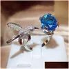 Anneaux de mariage Dames Luxe 925 Sier Mignon Colibri Bague Magnifique10Ct Diamant Zirocn Redimensionnable Banquet Fête À La Mode Fine Bijoux D Dhv2W