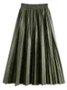 Seoulish Autumn Winter Faux PU Leather Pleated Long Skirts for Women High Waist All-match Umbrella Chic Skirts Female 240304