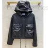 Women's Leather & Faux Designer Higher Version Womens Jacket Metal Triangle Embroidery Hooded Jackets Windbreaker Zipper Cardigan Coats Zitt EFI3