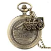 Zegarki kieszonkowe Projektowanie pociągów steampunk Projekt pociągu parowego Watch Brązowy kwarc dla mężczyzn kobiet wisior