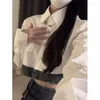 Work Dresses Korean Simple Lapel Neck White Long Sleeve Shirts Women Y2k E-Girl High Waist Denim Skirts 2024 Autumn Two Piece Sets