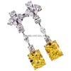 Dangle Chandelier Sweet Cute Earring Luxury Jewelry 925 Sterling Sier Radiant Shape Yellow Topaz Cz Diamond Gemstones Ins Top Sell Dhjft