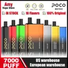 Oryginalny Vape POCO BM7000 Elektroniczny papieros Eu USA Warehouse Vape 7000 Puffs E-Carette ACKARUTEM Cewka siatki 17 ml 10 Smaki Urządzenie Najnowsze Vaper Pen Randm 7000