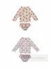 INS Children cute rabbit pattern two-piece swimsuits kids long sleeve sun protection quick drying swimming girls cherry printed SPA beach pool bathing suits Z7186