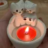 Candle Holders Cartoon Cat Holder Adorable Set For Home Decor Resin Kitten Couple Figurines With Warming Paws Room