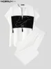 Męskie dresy 2023 Męskie wydrukowane muzułmańskie odzież w V-Neck krótkie rękawowe i spodnie 2PCS Street Clothing Mens Casual Set S-5xl Q240314