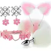 4pcs/Set Cute Fox Tail Anal Plug Bow-Knot Soft Cat Ears Headbands Collar Erotic Cosplay Couples Accessories SM Sex Toys for Female Male