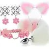 Plug Anal queue de renard mignon, nœud papillon, oreilles de chat douces, bandeaux, collier, Cosplay érotique, accessoires pour Couples, jouets sexuels SM pour femmes et hommes, 4 pièces/ensemble