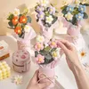 Decorative Flowers Knitted Crochet Handmade With Bucket Artificial Flower Potted Plant Colorful Woven Simulated Birthday Gift