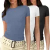 女性のTシャツ女性夏夏ベーシックスリムフィットトップ3ピース半袖ネックタイトトップ女性ファッションブラウス2024 Y2K