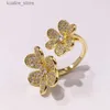 Cluster Anéis AAA Qualidade Moda Jóias Pave Zircon Rose Gold Cor Dupla Flor Anéis Abertos Para Mulheres Pode Ajustar Tamanho (DJ1452) L240315