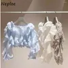 Dames Blouses Neploë O-hals Vlindermouwen Zoet Moda Trekkoord Fris Laminaat Voile Chiffon Blusas Japan Elegant Polka Dot Shirt