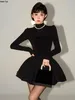 Mini robe moulante noire Y2k, élégante, mode automne-hiver, tricotée, fête d'anniversaire, vêtements à volants Kawaii, 240311
