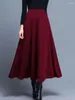 Skirts Black Autumn Elegant Pleated Long Skirt For Women High Waisted Red Vintage Plus Size A-line Versatile Party Fashion