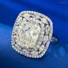 Cluster Rings High-end Simulation Diamond Moissanite 10x12mm Wedding Ring 5 S925 Sterling Silver